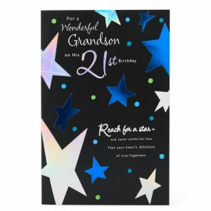 21st Birthday Card for Wonderful Grandson with Star Design front