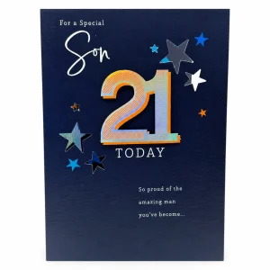 21st Birthday Card for Son with Star Design front