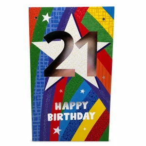 Colourful 21st Birthday Card with Star Design front