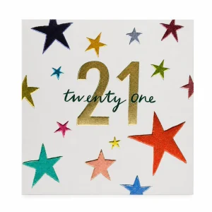 21st Birthday Card with Colourful Stars Design front