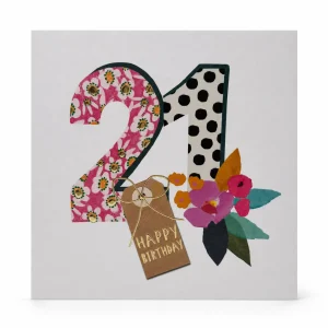 21st Birthday Card with Floral and Polka Dot Design front