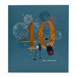40th Birthday Celebration Card with Fireworks and Champagne front