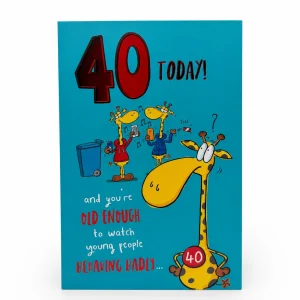 Funny 40th Birthday Card with Giraffe Cartoon front