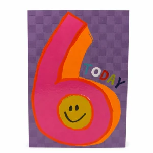 Colourful 6th Birthday Card with Smiley Face front