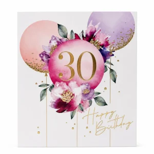 30th Birthday Card with Floral and Balloon Design front