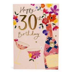 Happy 30th Birthday Floral Champagne Card front