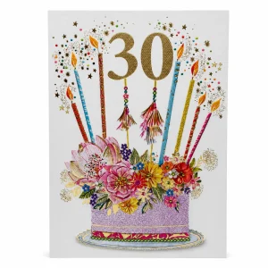 30th Birthday Card with Colourful Cake and Candles front