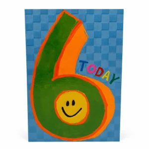Colourful 6th Birthday Card with Smiley Face front