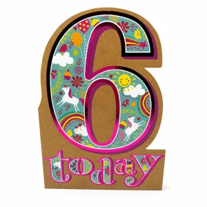 6th Birthday Card with Colourful Unicorn and Rainbow Design front