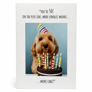 50th Birthday Card with Dog and Cake Design front