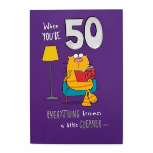 50th Birthday Card with Humorous Cat Illustration front