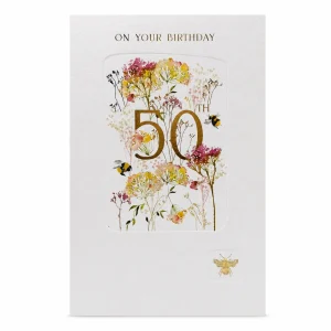 50th Birthday Floral and Bee Design Card front