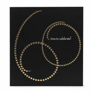 Time to Celebrate Black and Gold Star Greeting Card front