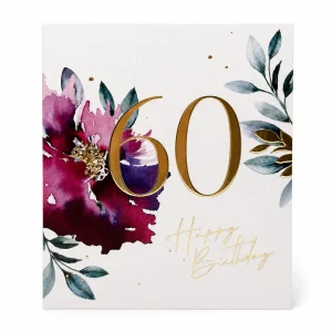 60th Birthday Card with Floral Design and Gold Foil front