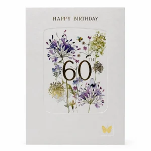 60th Birthday Floral Greeting Card with Gold Foil front