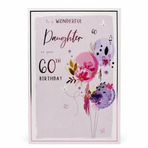 60th Birthday Card for Daughter with Floral Balloons front