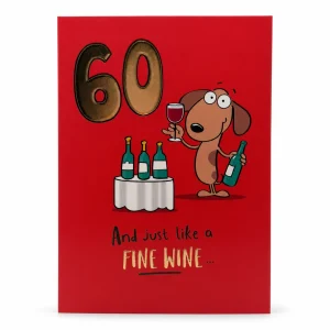 60th Birthday Card with Humorous Dog and Wine Design front