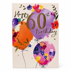Happy 60th Birthday Floral Balloon Card front