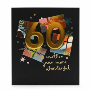 60th Birthday Card with Gold Foil and Gift Design front