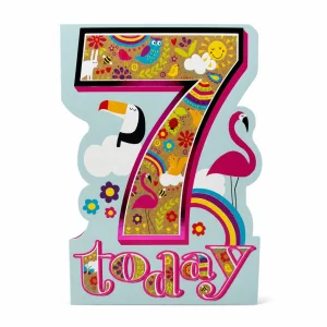 7th Birthday Card with Colourful Animal and Nature Design front