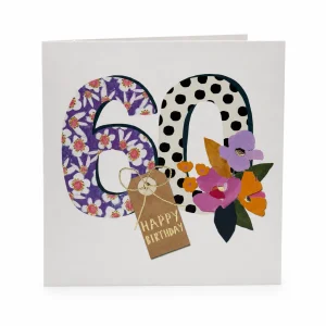 60th Birthday Floral and Polka Dot Card front