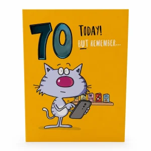 70th Birthday Humorous Cat Greeting Card front