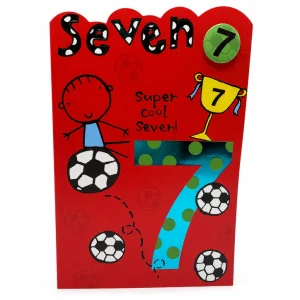 Super Cool Seven Birthday Card with Football Design front