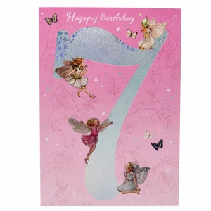 7th Birthday Card with Fairies and Silver Glitter Number front