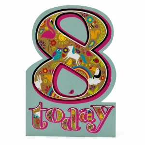 8th Birthday Card with Colourful Animal and Nature Design front