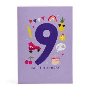 9th Birthday Card with Fun Colourful Illustrations front