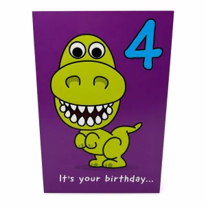 Funny Dinosaur 4th Birthday Card front