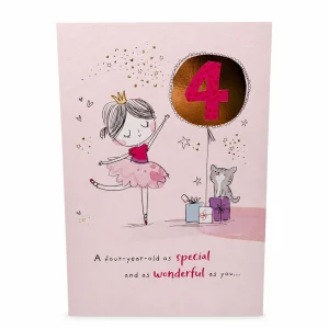 4th Birthday Card with Ballerina and Cat Design front