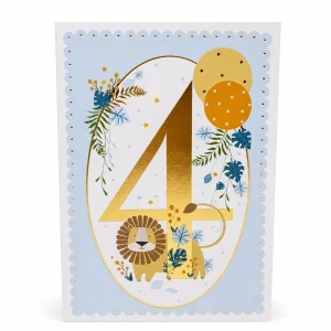 4th Birthday Card with Gold Foil Number and Lion Design front