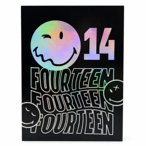 Holographic Fourteen 14 Birthday Card with Winking Smiley front