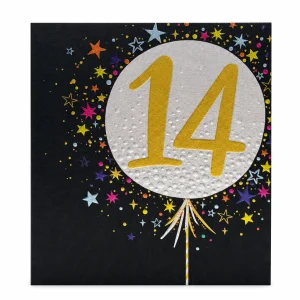 14th Birthday Celebration Card with Star Balloon Design front