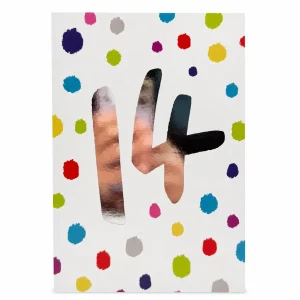 14th Birthday Card with Colourful Polka Dots and Foil Number front
