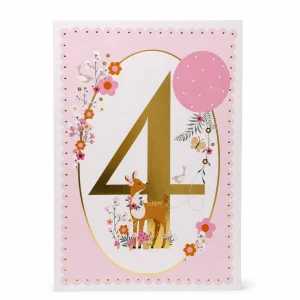4th Birthday Card with Gold Number and Cute Deer Design front