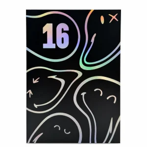 Holographic 16th Birthday Card with Smiley Faces front