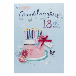 Lovely Granddaughter 18th Birthday Card with Cake Design front
