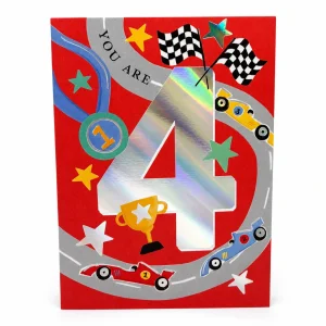4th Birthday Racing Car Celebration Card front
