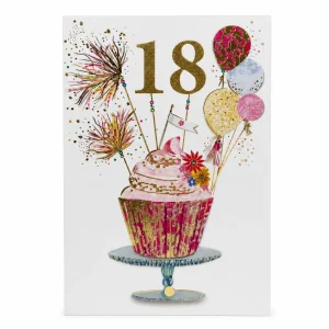 18th Birthday Cupcake and Balloons Greeting Card front