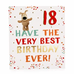18th Birthday Card with Knitted Dog and Colourful Text front