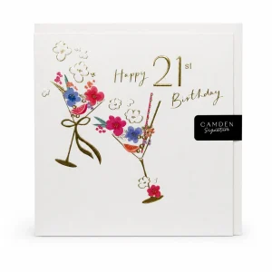 Happy 21st Birthday Floral Cocktail Greeting Card front